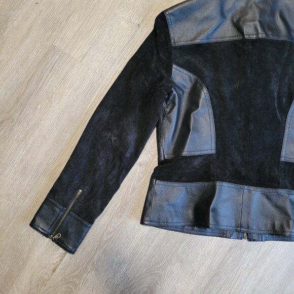 TRIA Women's Black Leather Jacket Zip Suede And Leather Size Medium Lined EUC - Picture 8 of 14